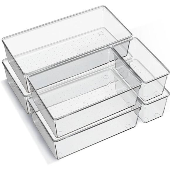 6 Pack Clear Plastic Drawer Organizer Trays Acrylic Storage Bins Kitchen Bathroo - Picture 7 of 7